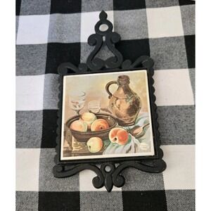 Enesco Cast Iron & Tile Trivet Wall Hanging Bowl Peaches Jug Made In Japan